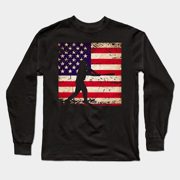 Vintage American Flag Baseball Long Sleeve T-Shirt by 4Craig